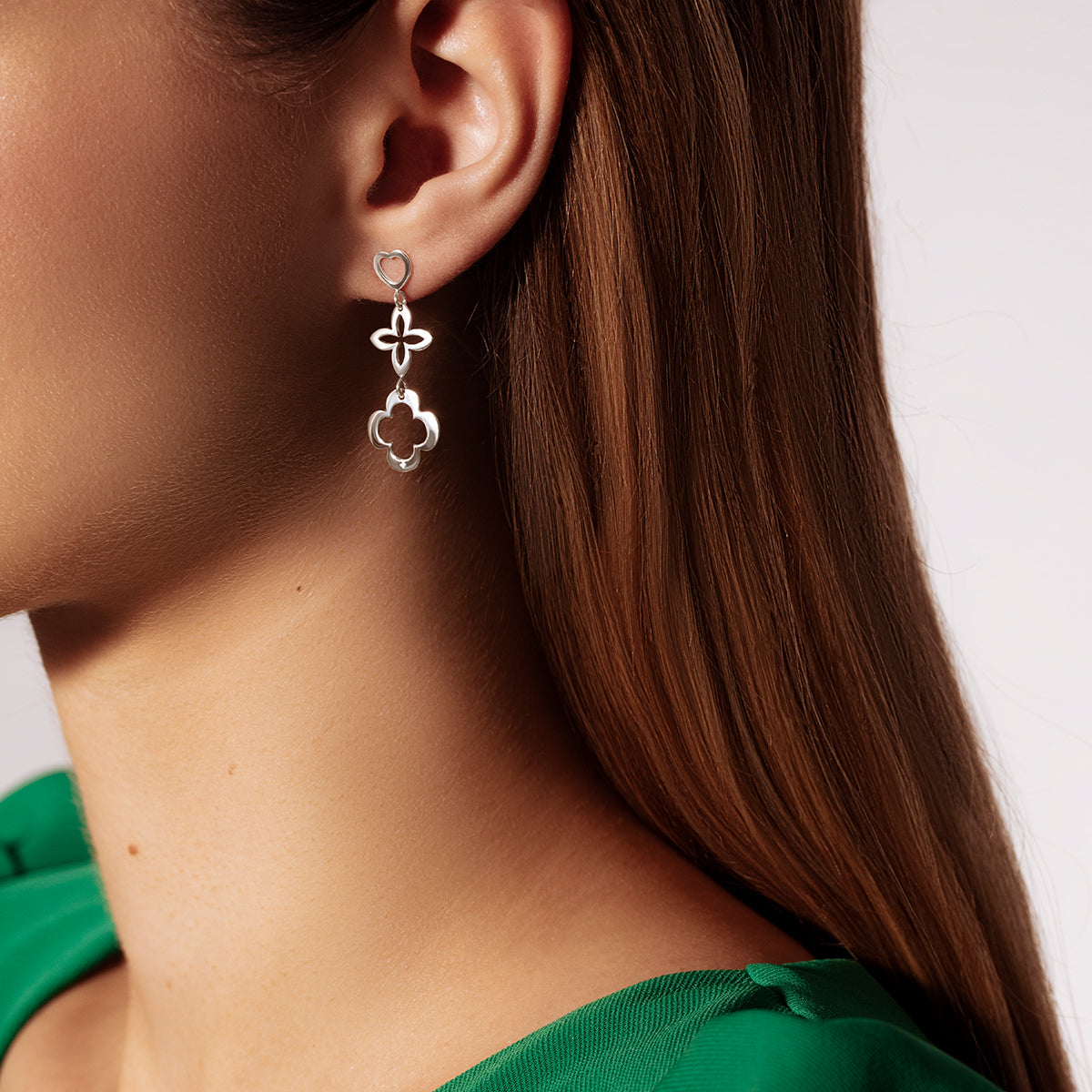 Ohrringe Herz 3 Elemente silber - Detailansicht