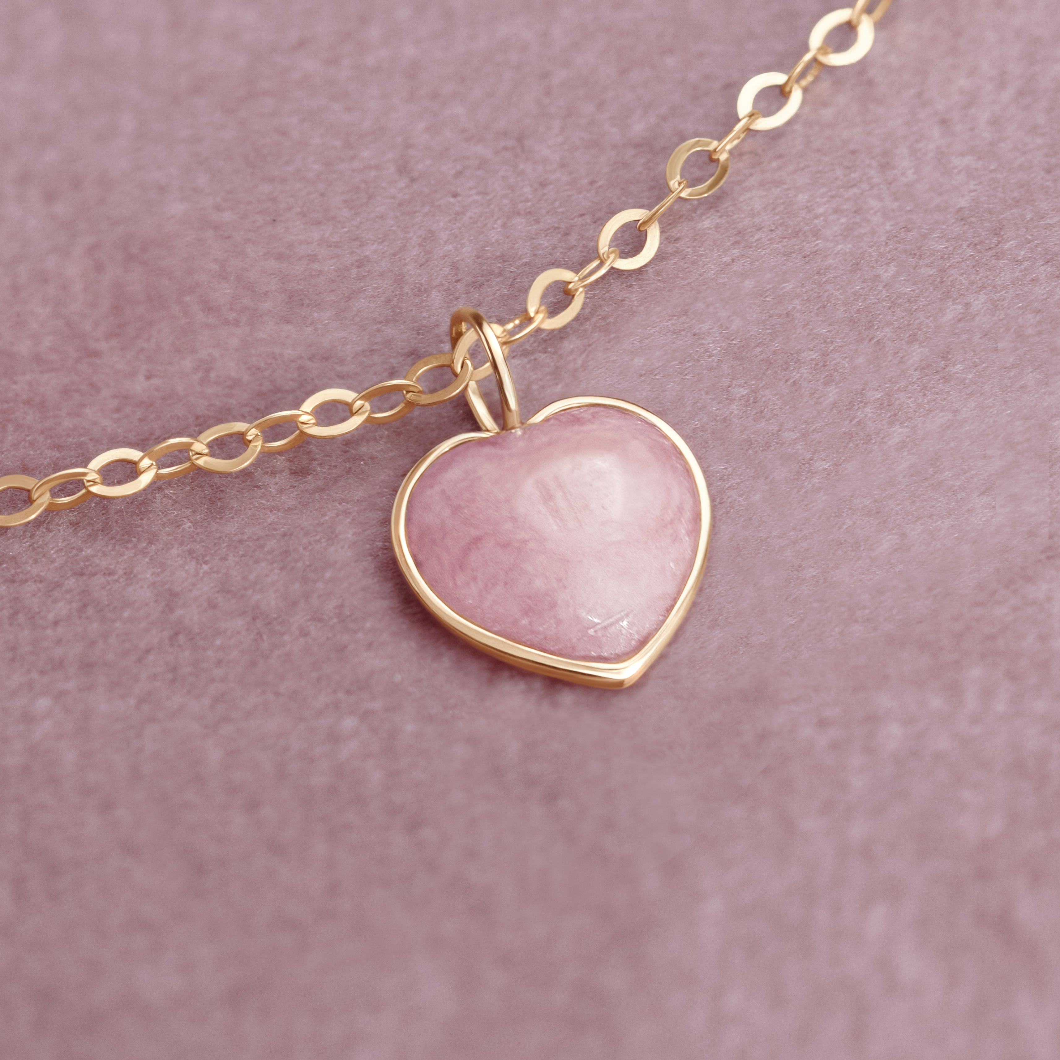Armband Forzatina mit rosa Opal Herz 0,8 cm in 585er Gelbgold Fassung - Vorderansicht