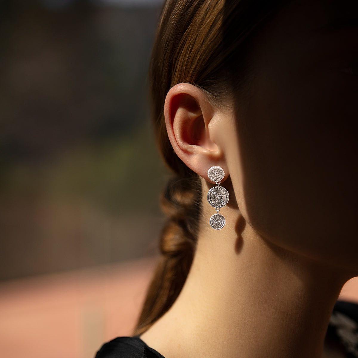 Boho Ohrringe 3 Elemente versilbert - Detailansicht