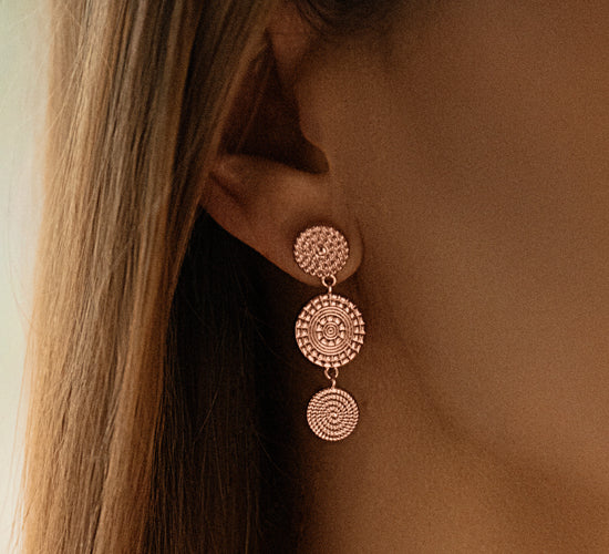 Boho Ohrringe 3 Elemente rosévergoldet - Detailansicht