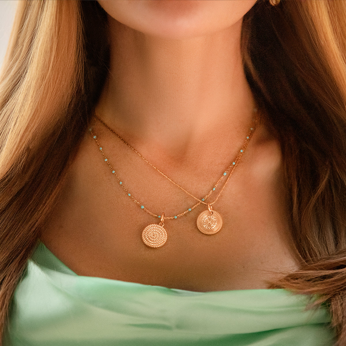 Halskette Sublime mit Münzanhänger-Boho II vergoldet - Detailansicht