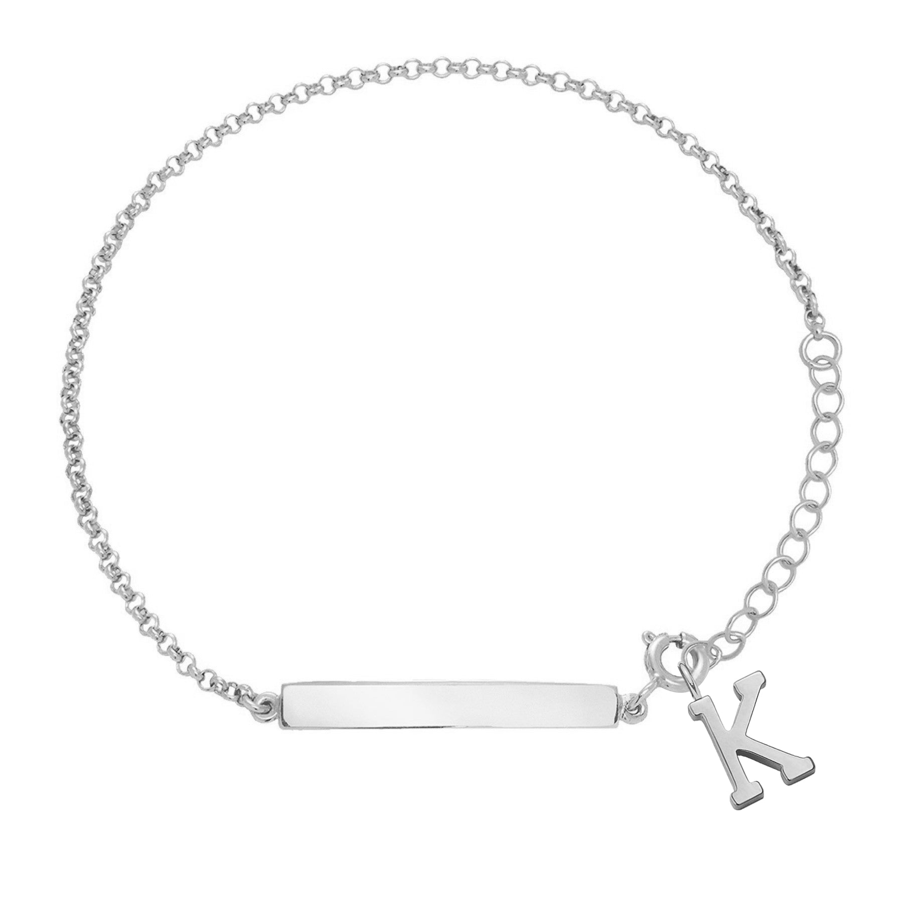 Armband mit Scheibe und Buchstaben K silber - Trägeransicht