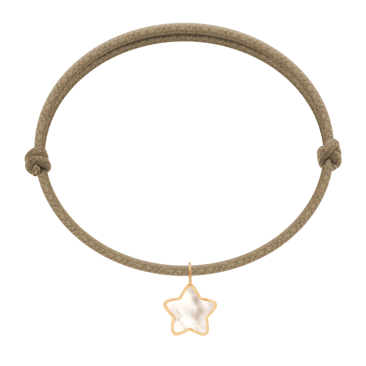 Schnurarmband hellcappuccino mit 0,8 cm Perlmutt Stern in 585er Gelbgold Fassung