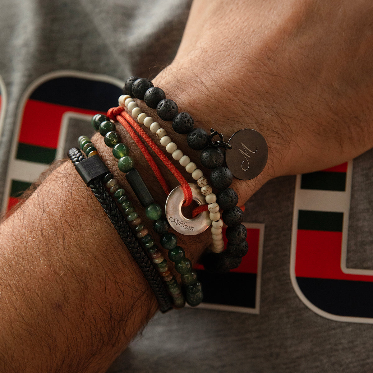 Herrenarmband aus Leder mit Achat Steinen 0,4 cm - Weitere Detailansicht