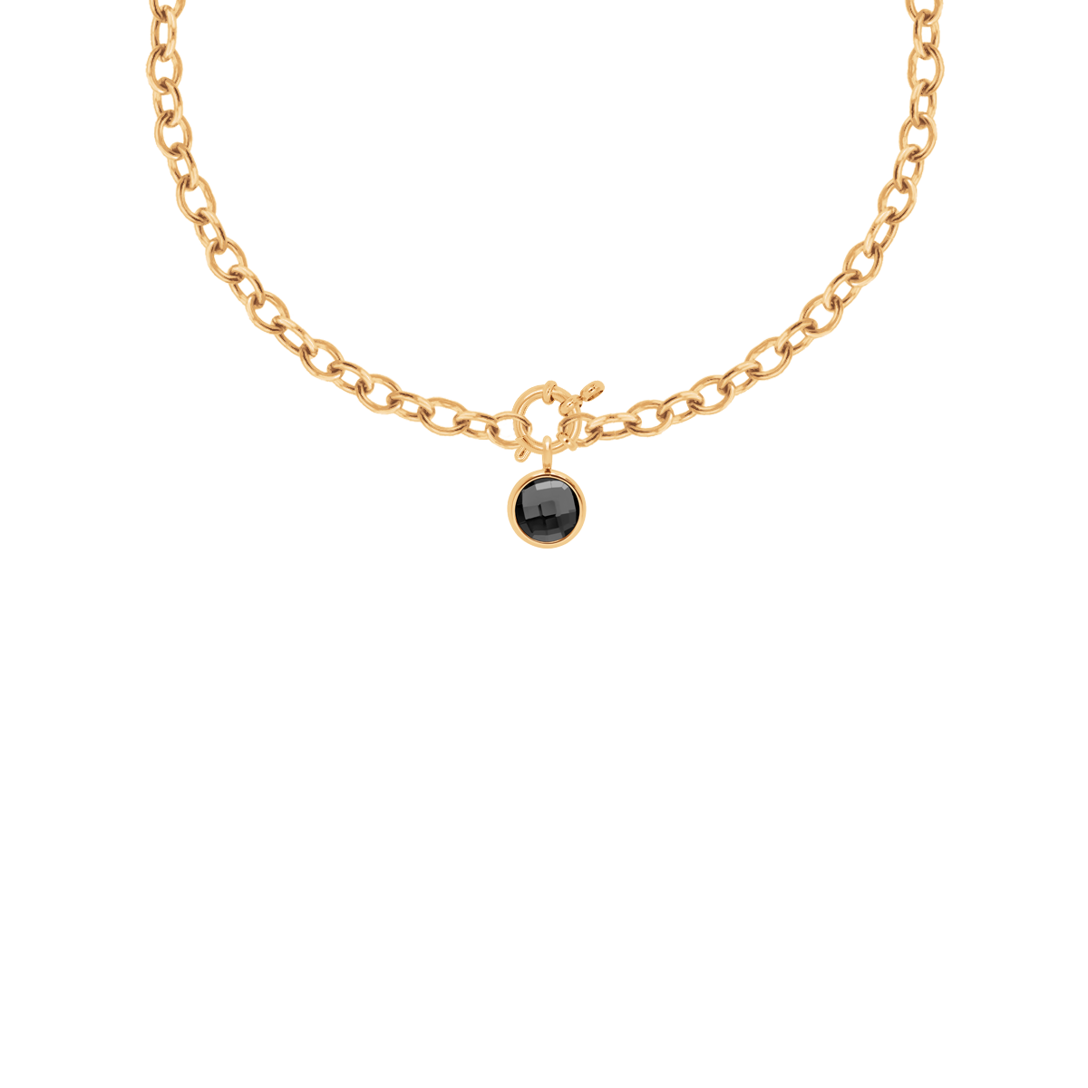 Halskette No.1 40 cm mit schwarzem Quarz-Anhänger vergoldet - Vorderansicht