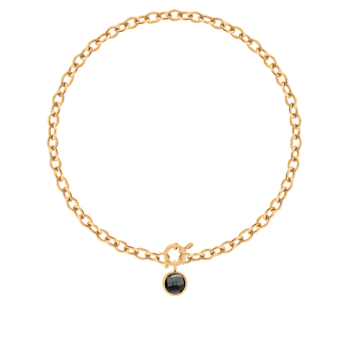 Halskette No.1 40 cm mit schwarzem Quarz-Anhänger vergoldet - Trägeransicht