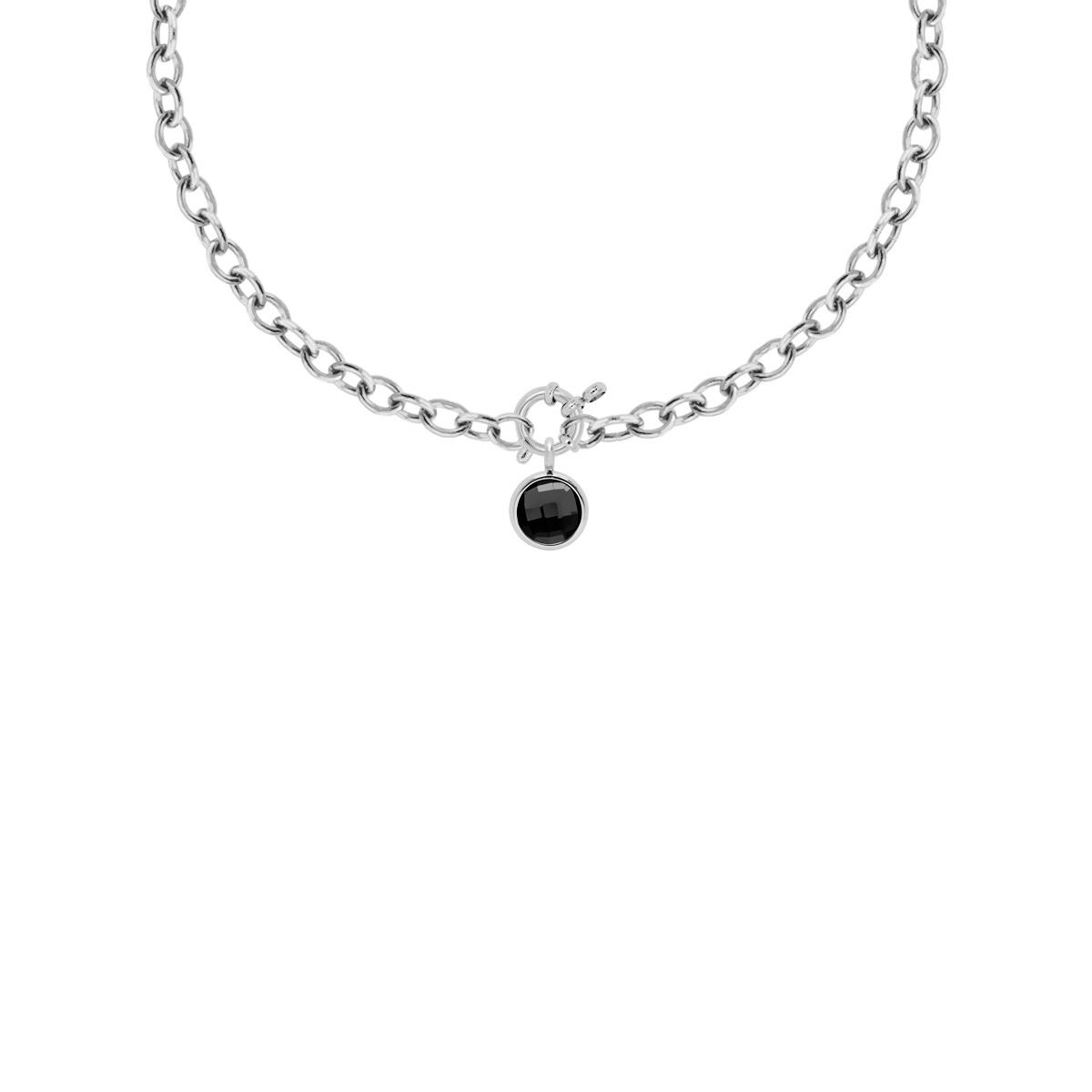 Halskette No.1 40 cm mit schwarzem Quarz-Anhänger versilbert - Vorderansicht