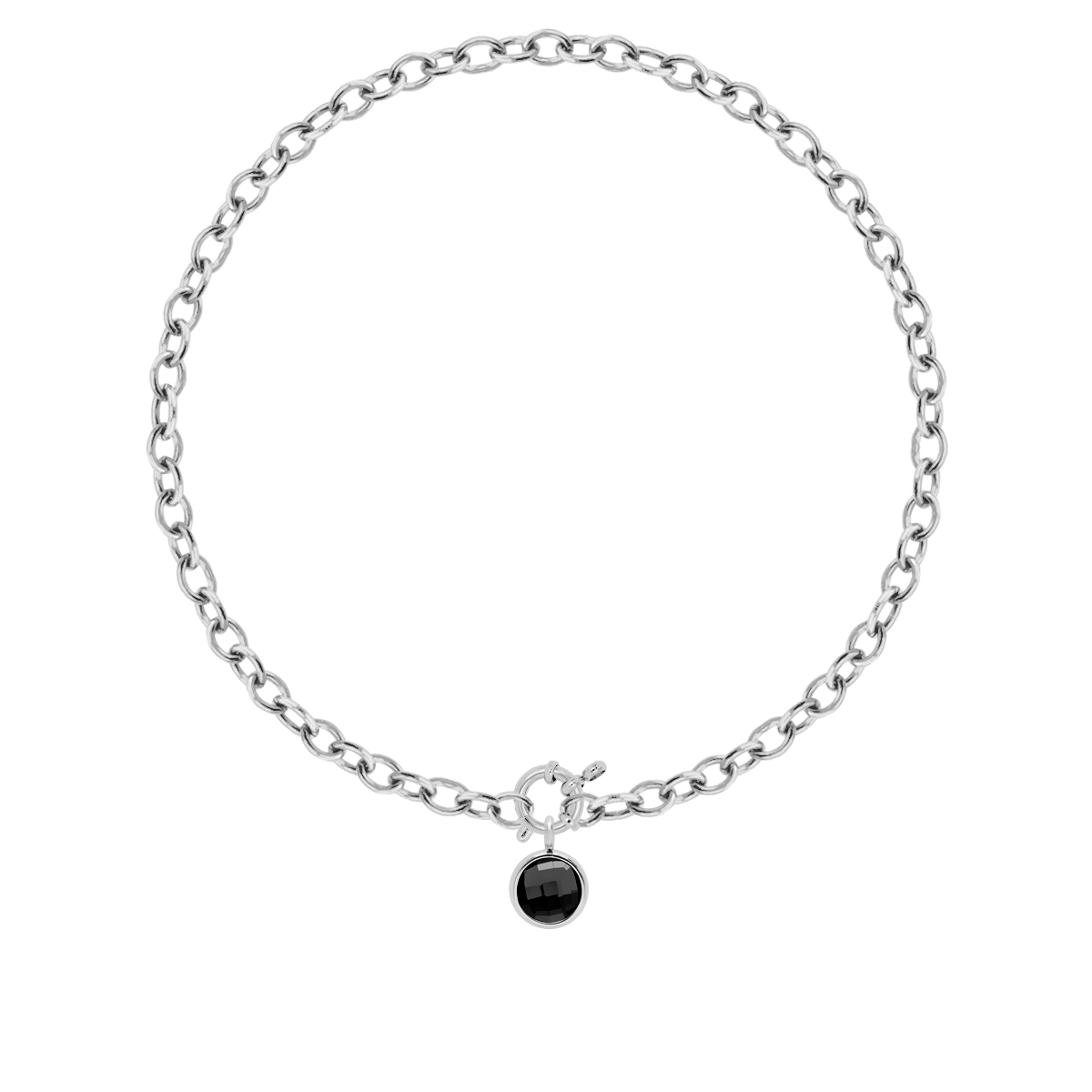 Halskette No.1 40 cm mit schwarzem Quarz-Anhänger versilbert - Trägeransicht