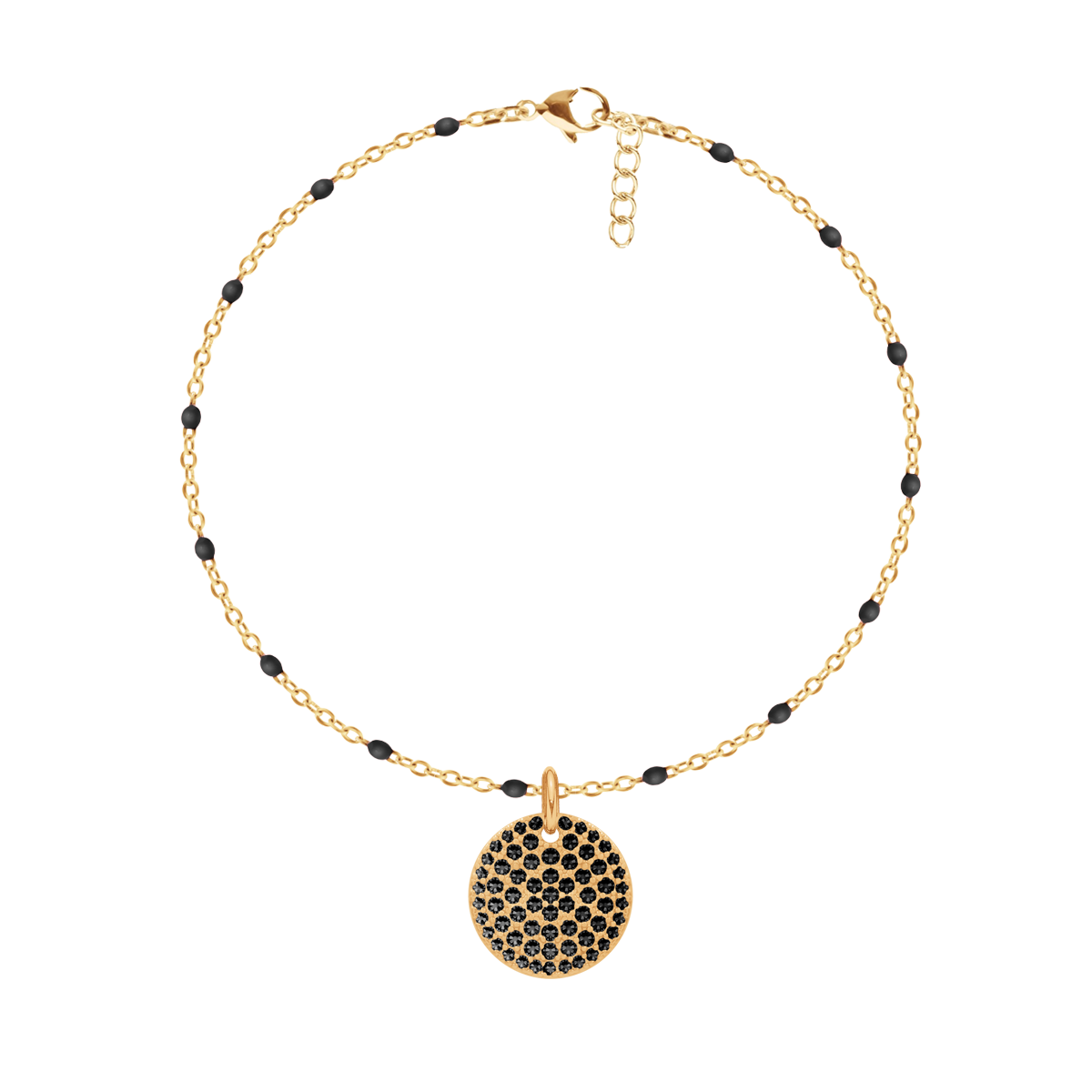 Armband mit schwarze Emaille mit Medaillon mit schwarzen Zirkonien - Vorderansicht