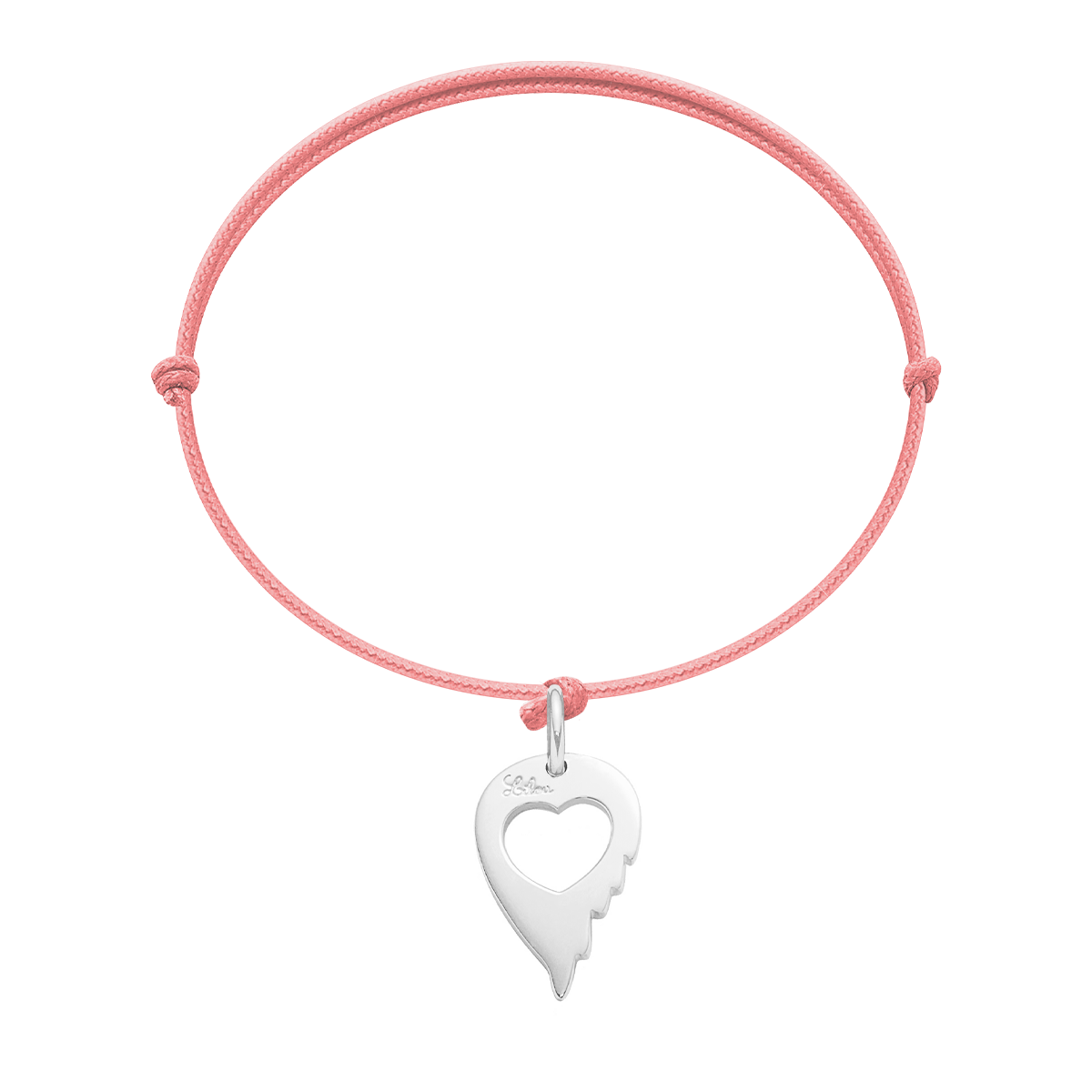 Schnurarmband rosa mit Herzflügel Anhänger 925 Sterlingsilber - Vorderansicht
