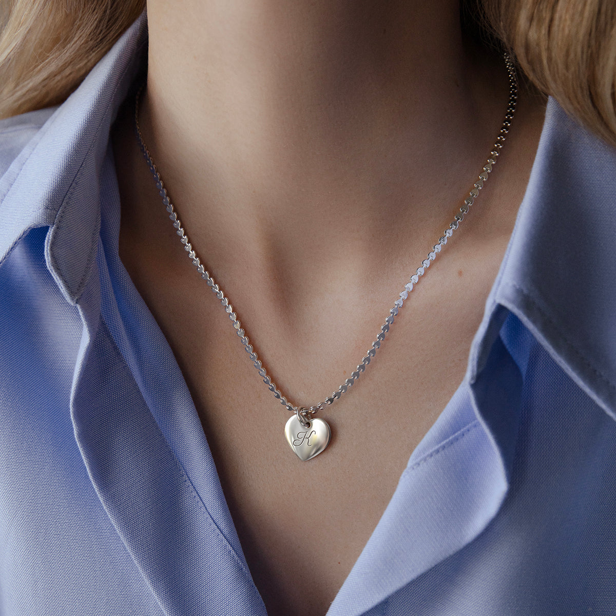 Halskette Hearts mit Anhänger Herz 1 cm versilbert 40 cm - Detailansicht