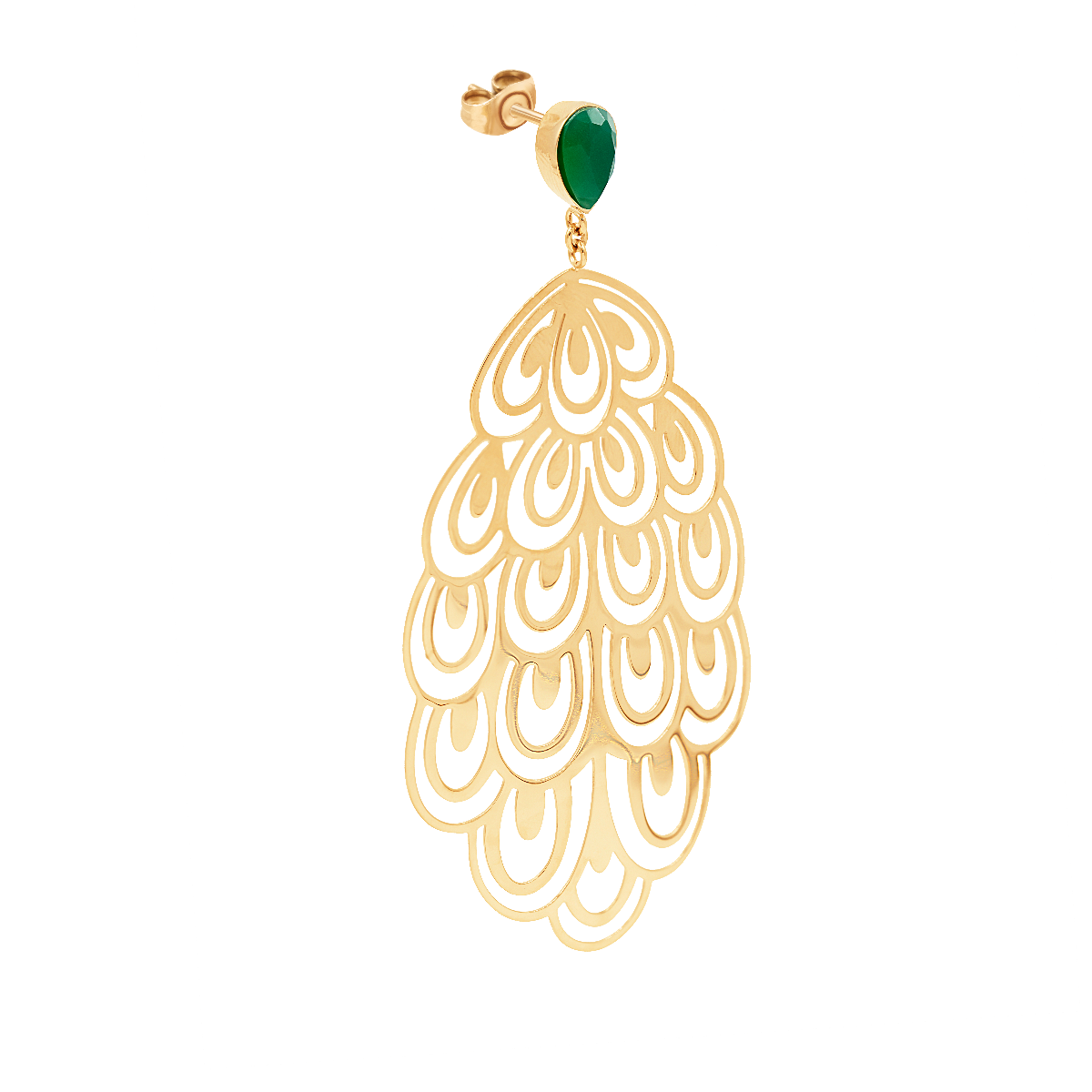 Pfau Ohrringe mit Onyx vergoldet - Weitere Detailansicht