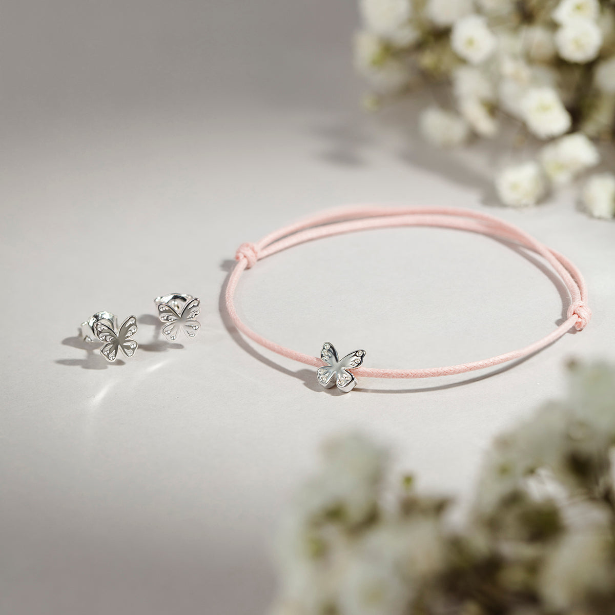 Schnurarmband rosa mit Etincelle Schmetterling 925 Sterlingsilber - Detailansicht