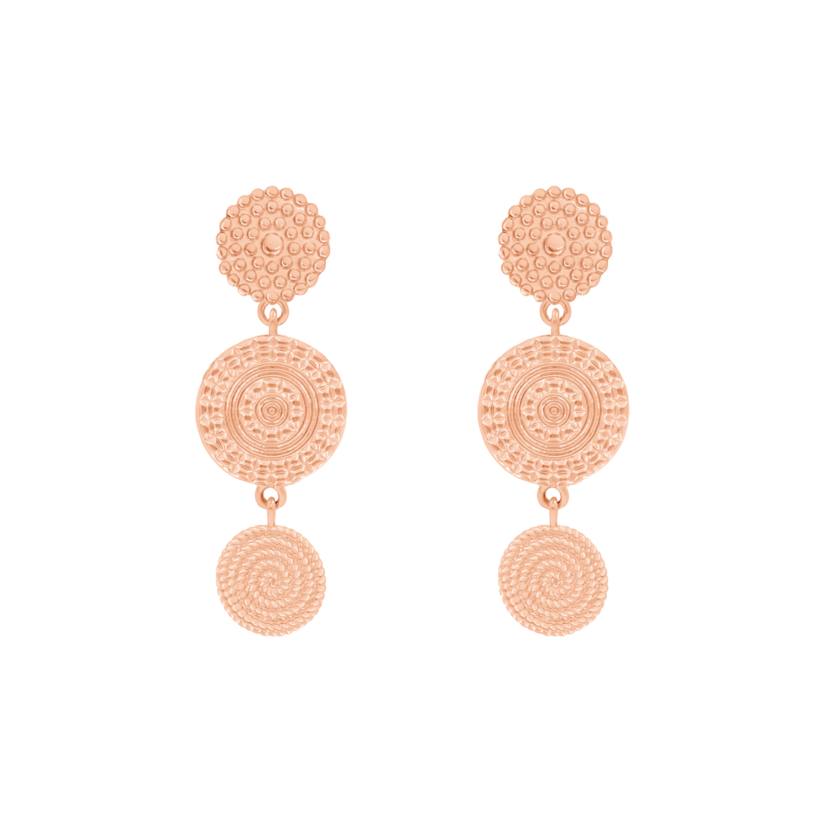 Boho Ohrringe 3 Elemente rosévergoldet - Vorderansicht