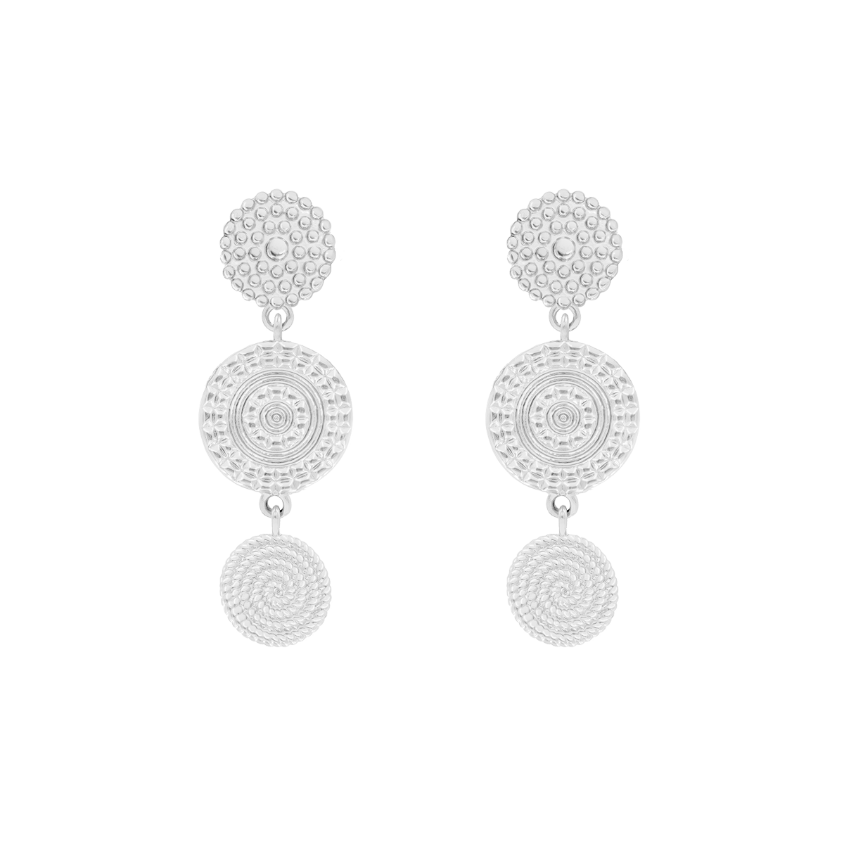 Boho Ohrringe 3 Elemente versilbert - Vorderansicht