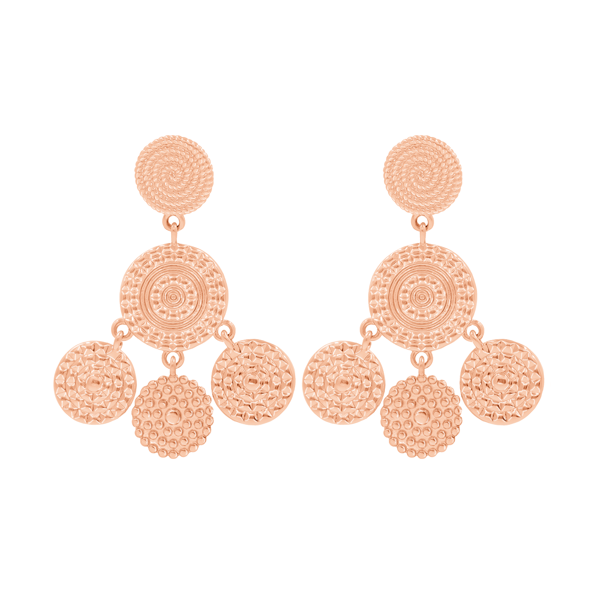 Boho Ohrringe 5 Elemente rosévergoldet - Vorderansicht