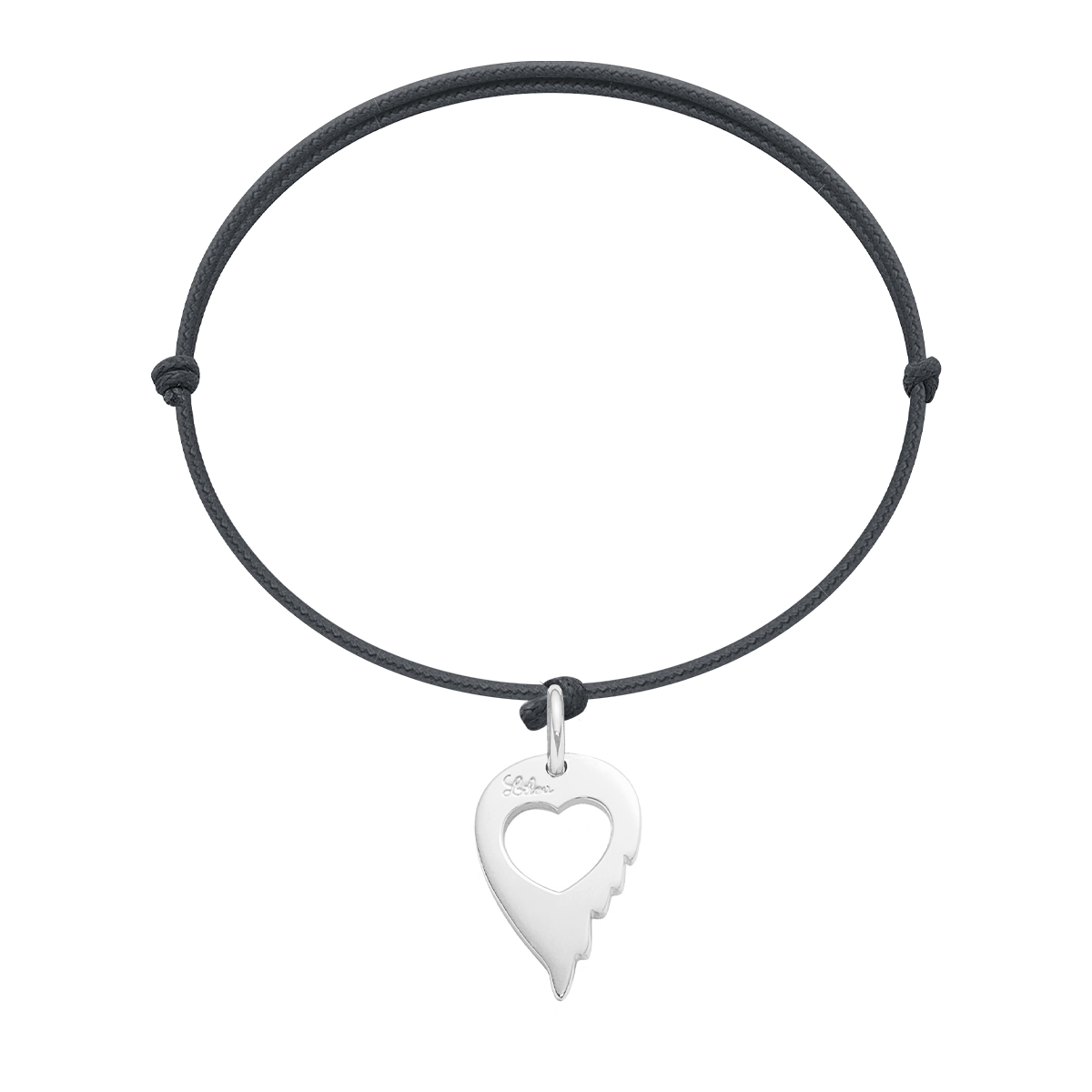 Schnurarmband grafit mit Herzflügel Anhänger 925 Sterlingsilber - Vorderansicht