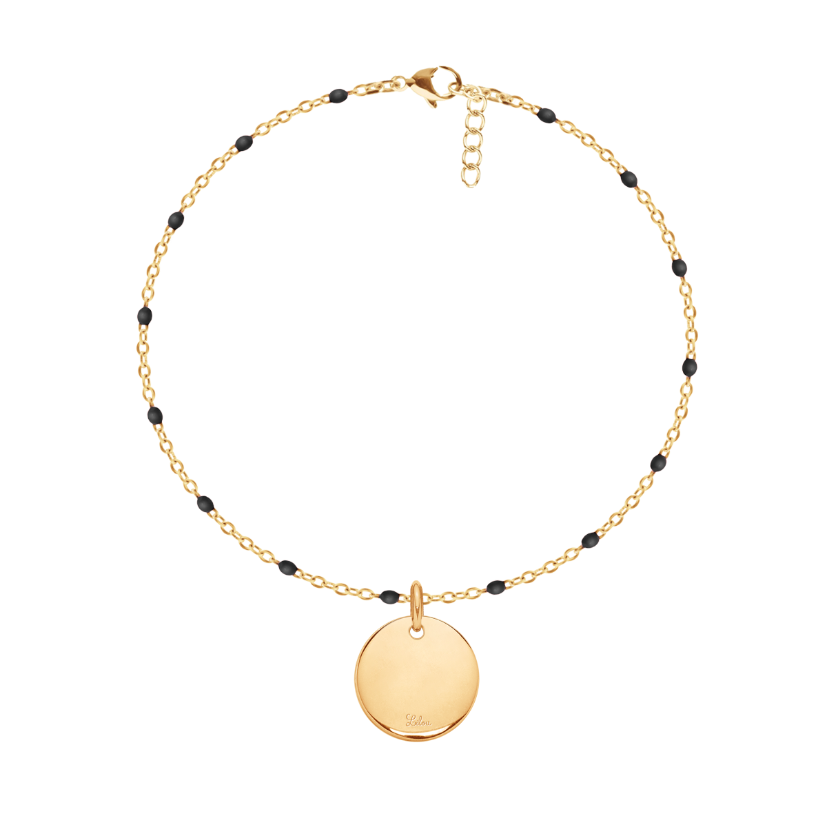 Armband mit schwarze Emaille mit Medaillon mit schwarzen Zirkonien - Trägeransicht