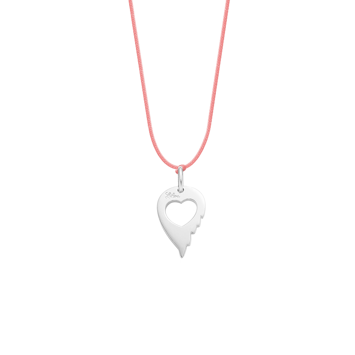 Schnurhalskette rosa mit Herzflügel Anhänger 925 Sterlingsilber - Vorderansicht
