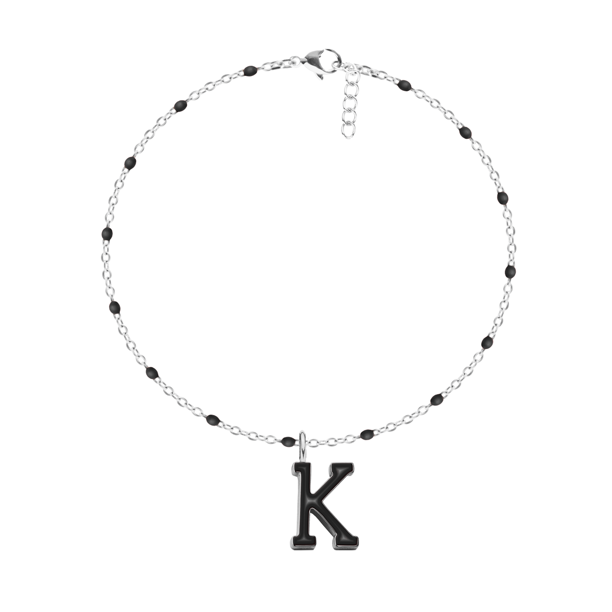 Armband mit dem Buchstaben K mit schwarzem Emaille - Vorderansicht