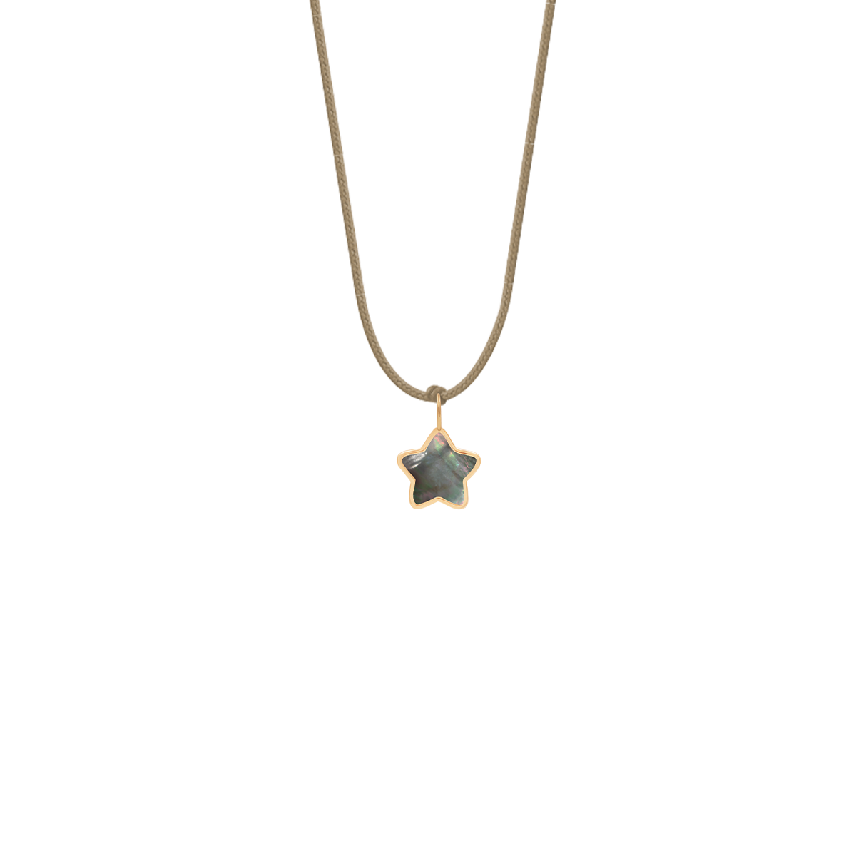 Schnurhalskette hellcappuccino mit 0,8 cm dunkles Perlmutt Stern in 585er Gelbgold Fassung