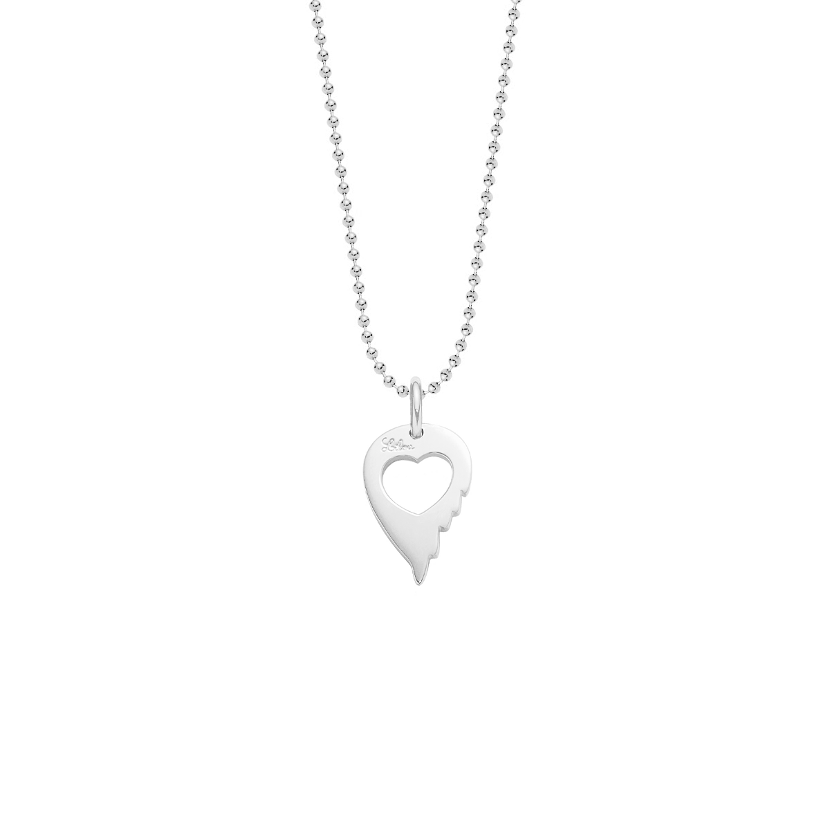 Halskette Kügelchen mit Herzflügel Anhänger 925 Sterlingsilber - Vorderansicht