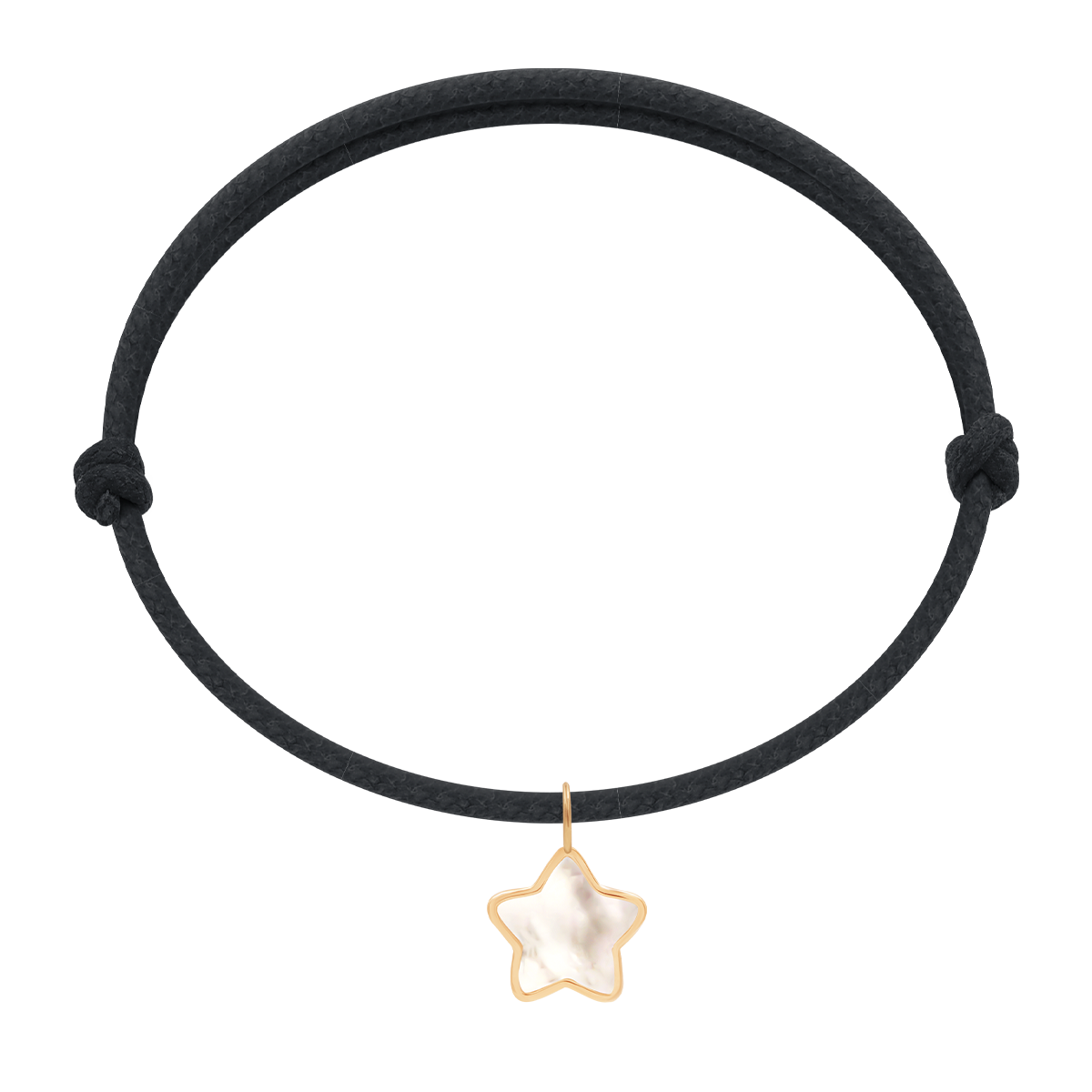 Schnurarmband schwarz mit 0,8 cm Perlmutt Stern in 585er Gelbgold Fassung