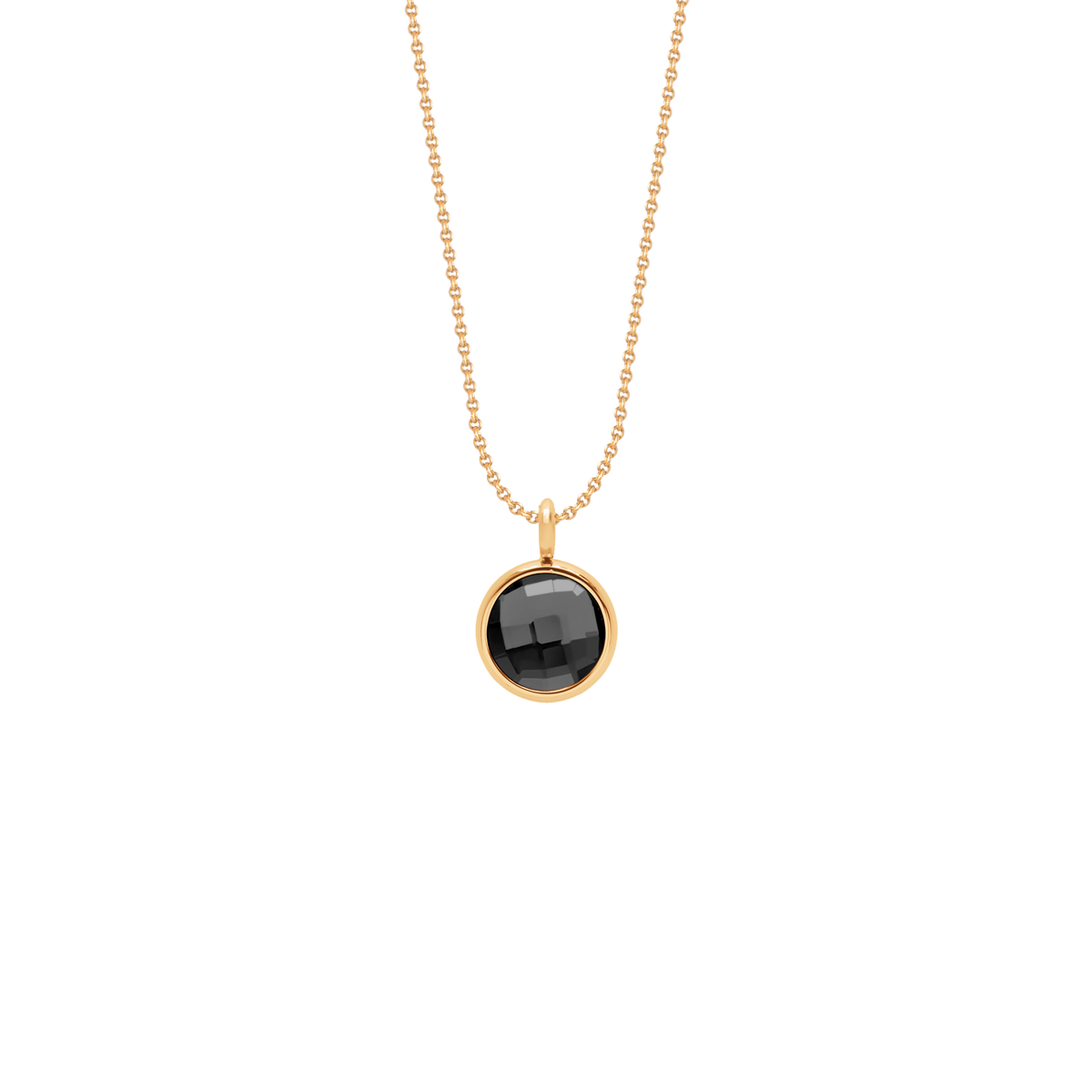 Halskette mit schwarzem Quarz vergoldet - Vorderansicht