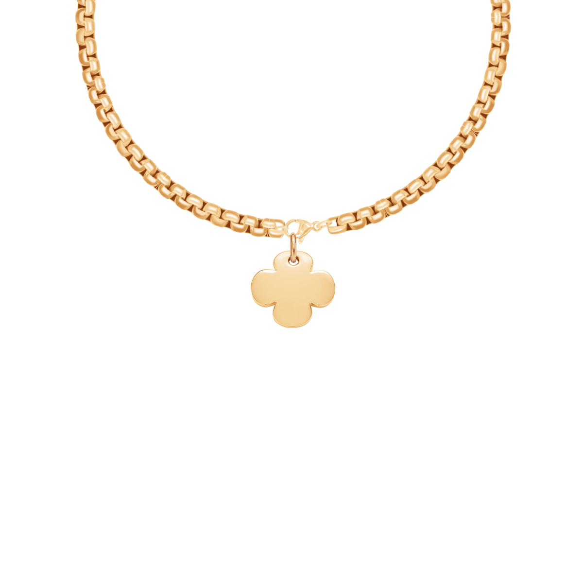 Halskette Cube 40 cm mit Kleeblatt 1,5 cm, vergoldet - Vorderansicht