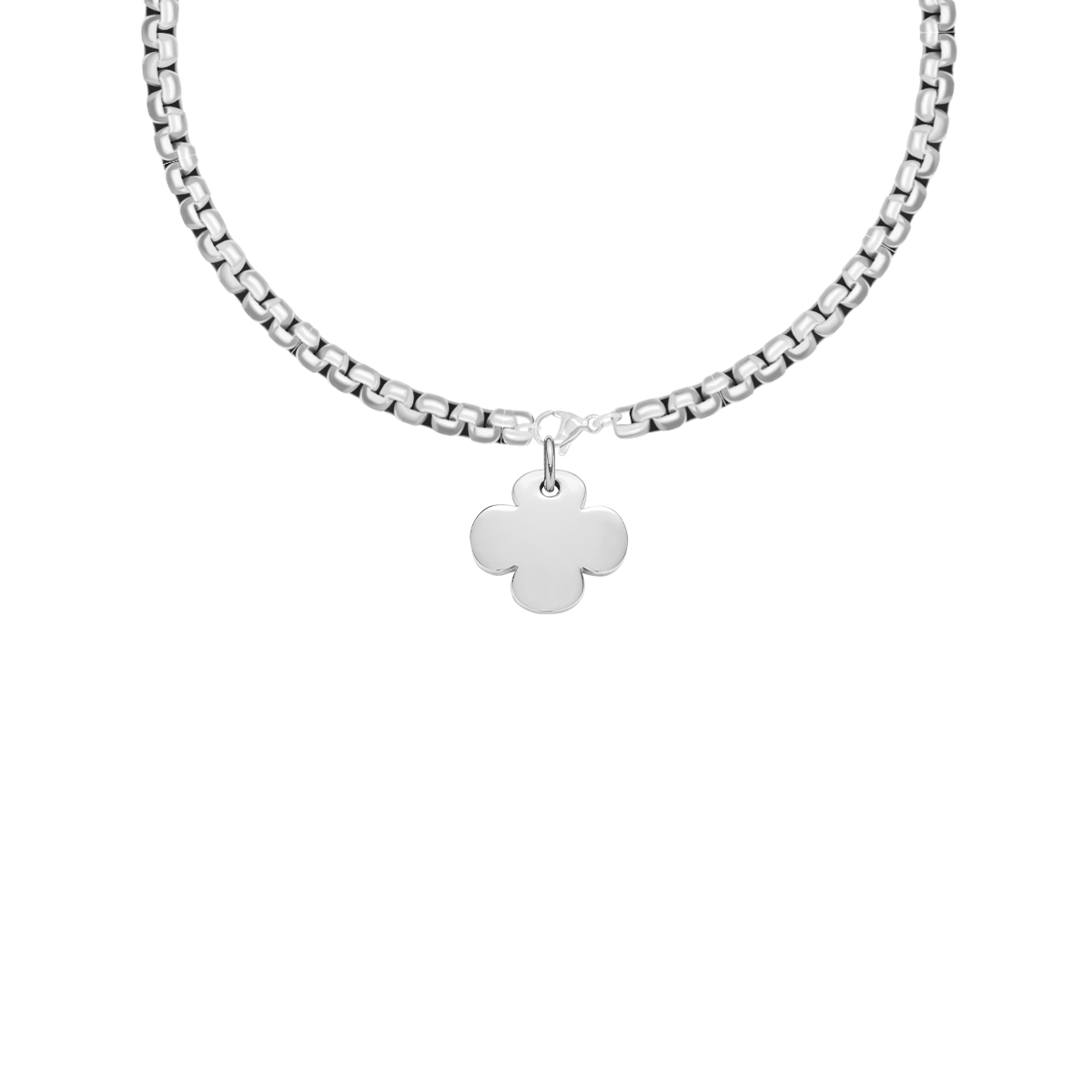 Halskette Cube 40 cm mit Kleeblatt 1,5 cm, versilbert - Vorderansicht