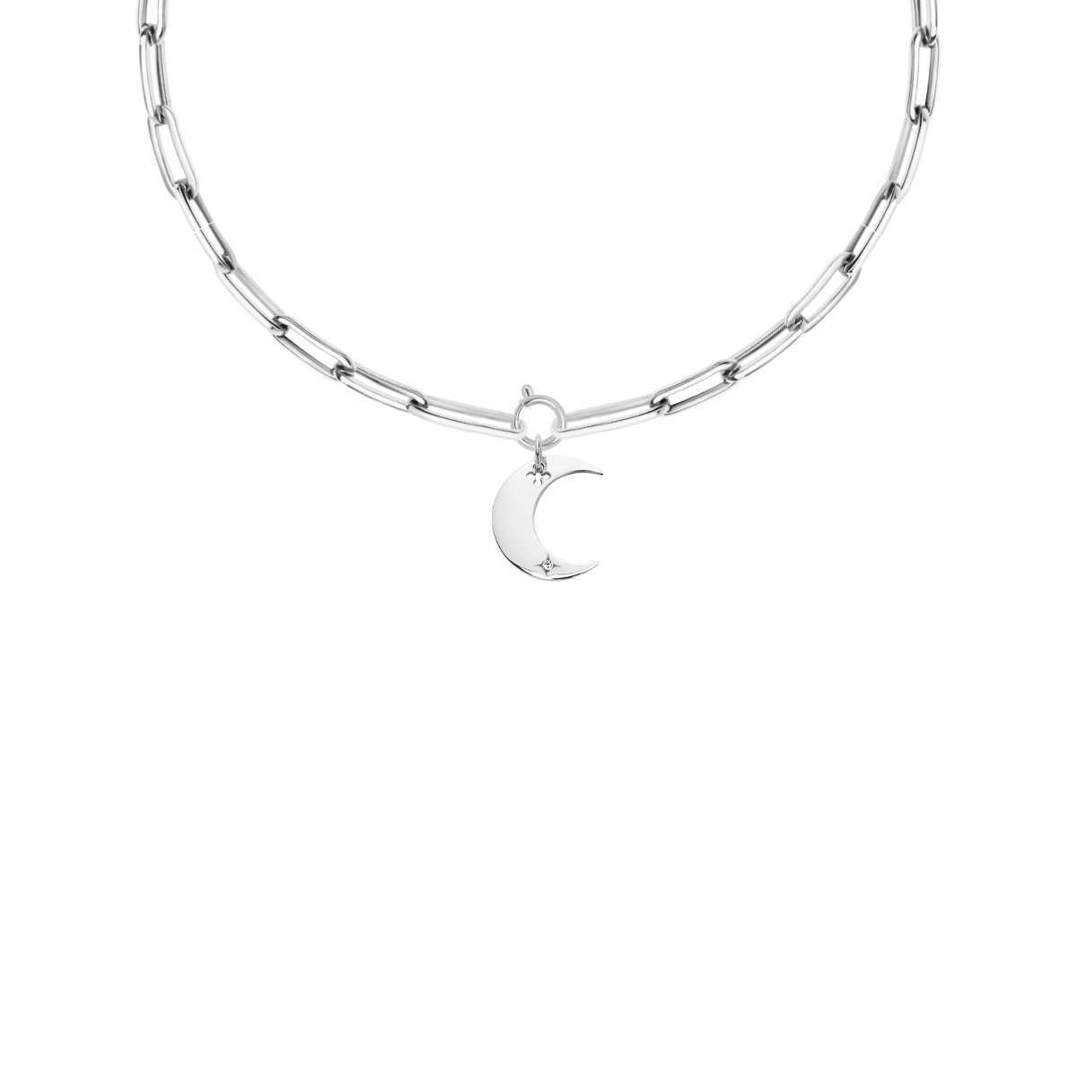 Halskette No. 7 50 cm mit 2 cm Lune Mond, versilbert - Vorderansicht