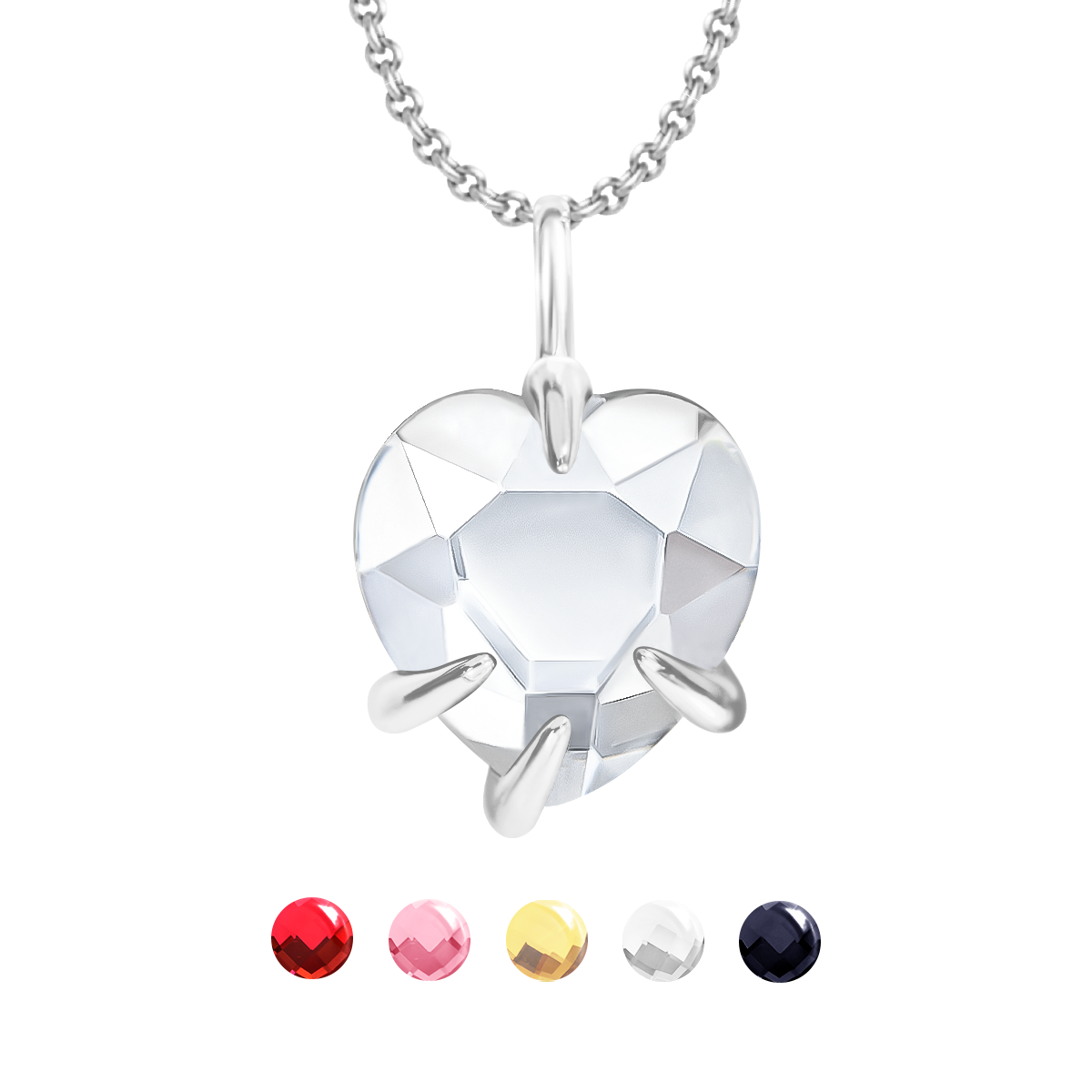 Halskette Amour mit Herz aus weißem Kristall, versilbert - Vorderansicht