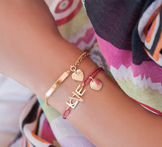 Armband mit gravierbarer Platte und Herz 1 cm vergoldet - Detailansicht