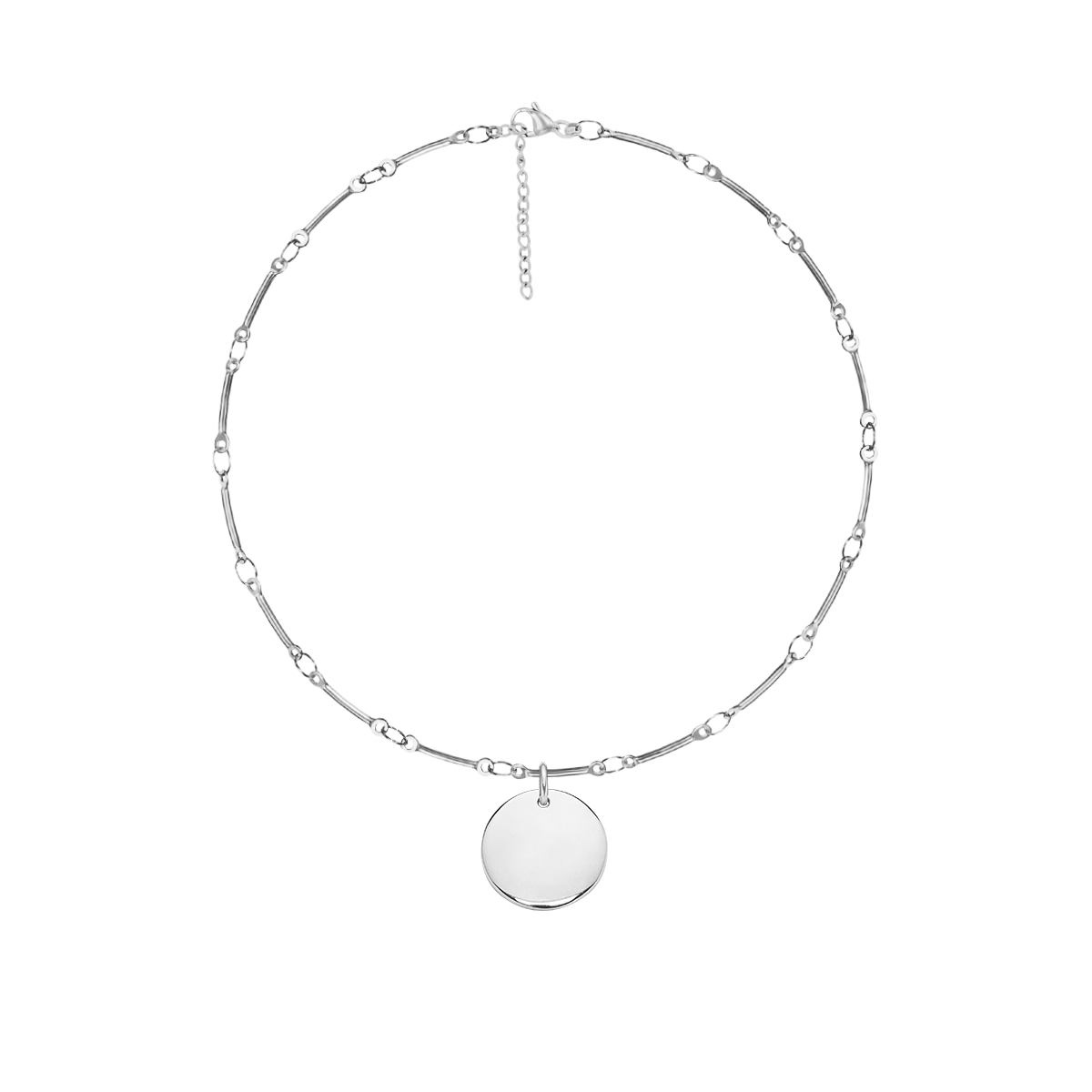 Armband Bamboo mit 1 cm Medaillon, versilbert - Vorderansicht