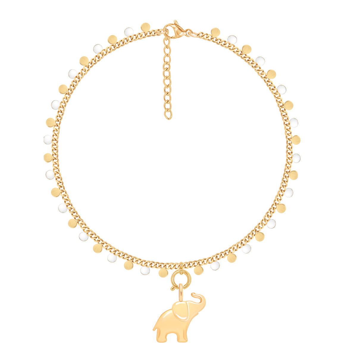 Armband Sophie weiße Emaille mit 1,4 cm Elefanten Anhänger, vergoldet - Vorderansicht
