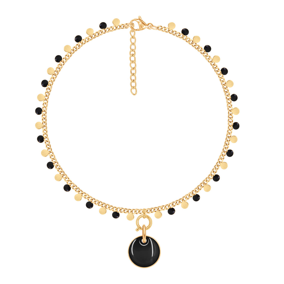 Armband Sophie schwarze Emaille mit 1 cm Medaillon mit schwarzer Emaille, vergoldet - Vorderansicht