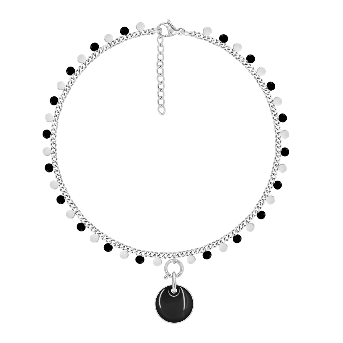 Armband Sophie schwarze Emaille mit 1 cm Medaillon mit schwarzer Emaille, versilbert - Vorderansicht