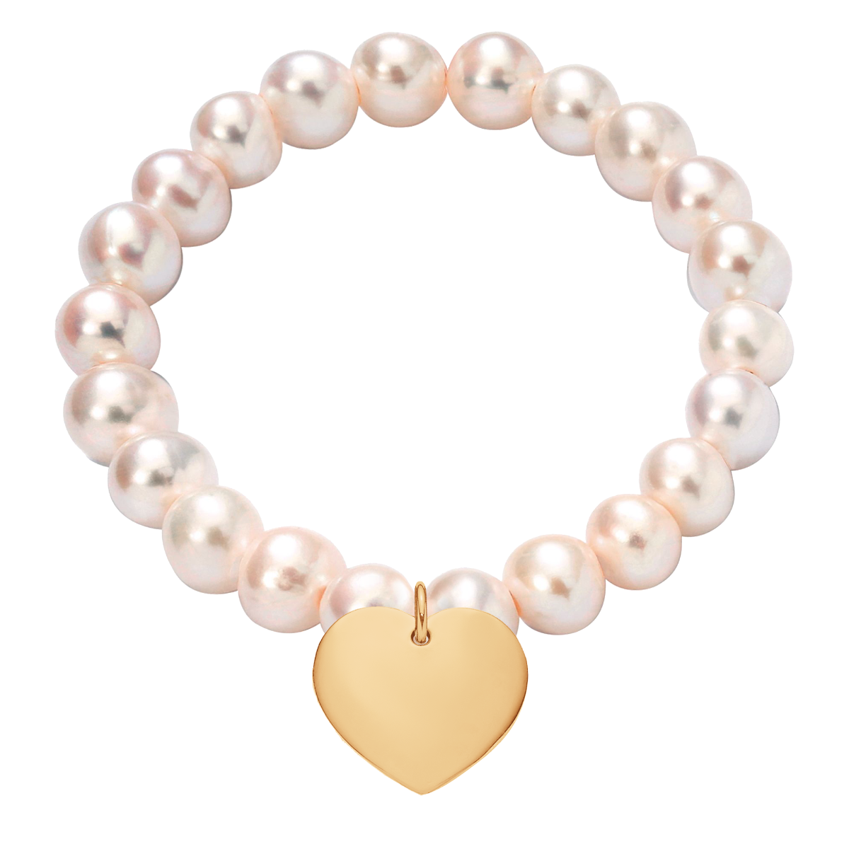 Perlenarmband lachsfarbene mit vergoldetem 1,5 cm Herz - Vorderansicht