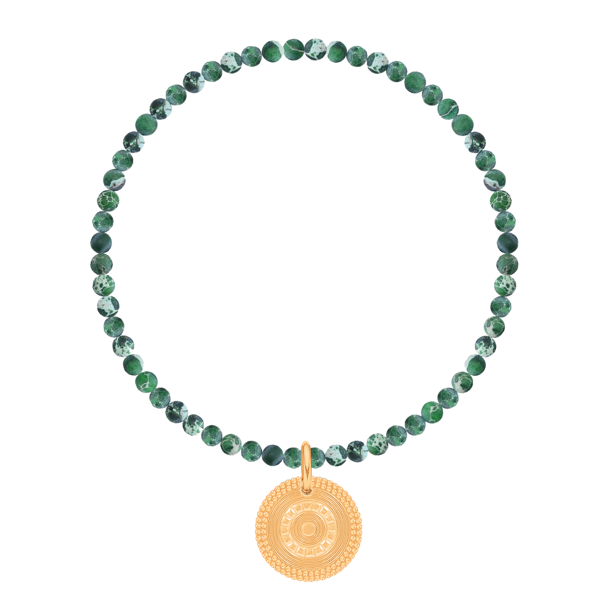Perlenarmband Erde aus Natursteinen mit Münzanhänger Boho II - Vorderansicht