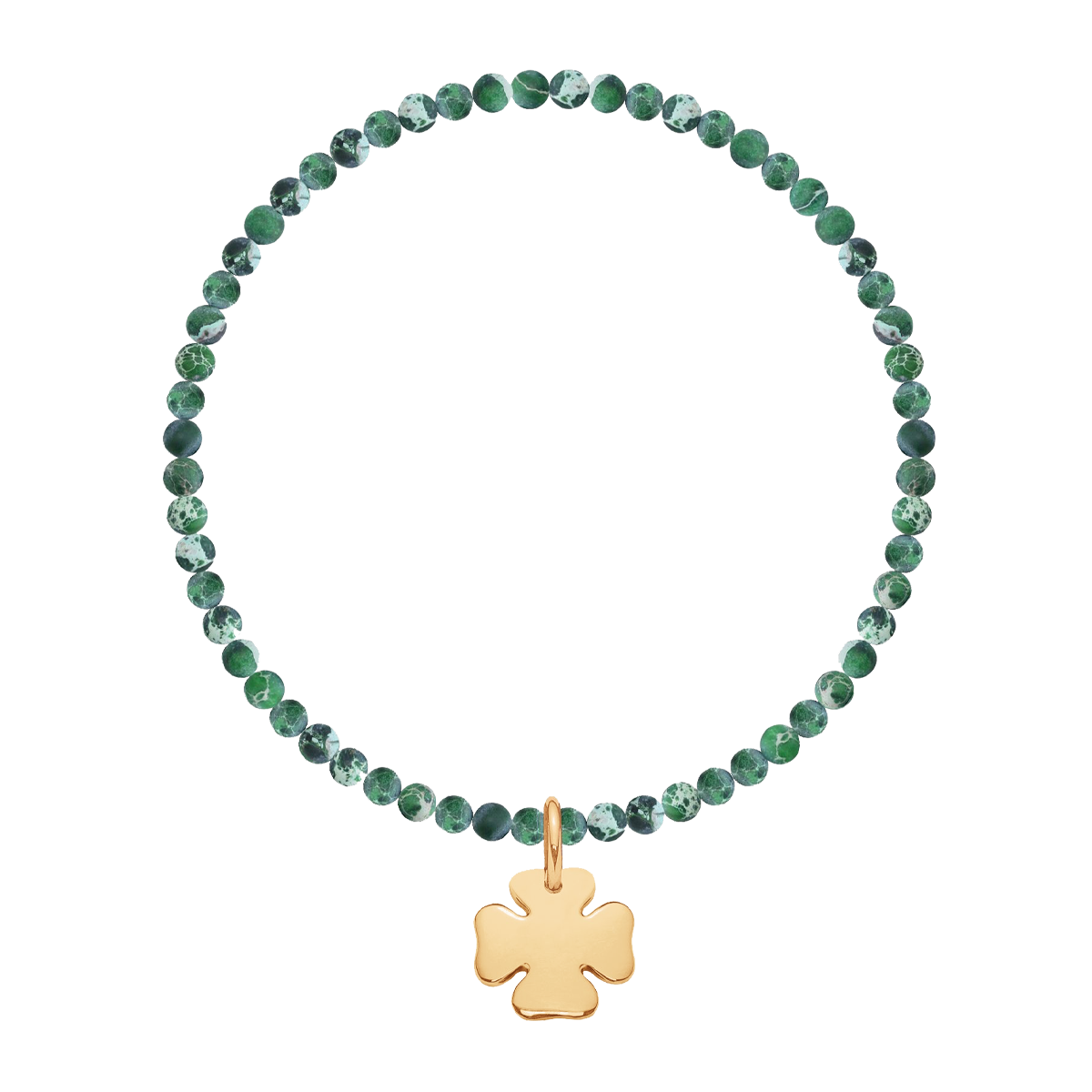 Perlenarmband Erde Mini mit vergoldetem 1 cm eckigen Kleeblatt - Detailansicht