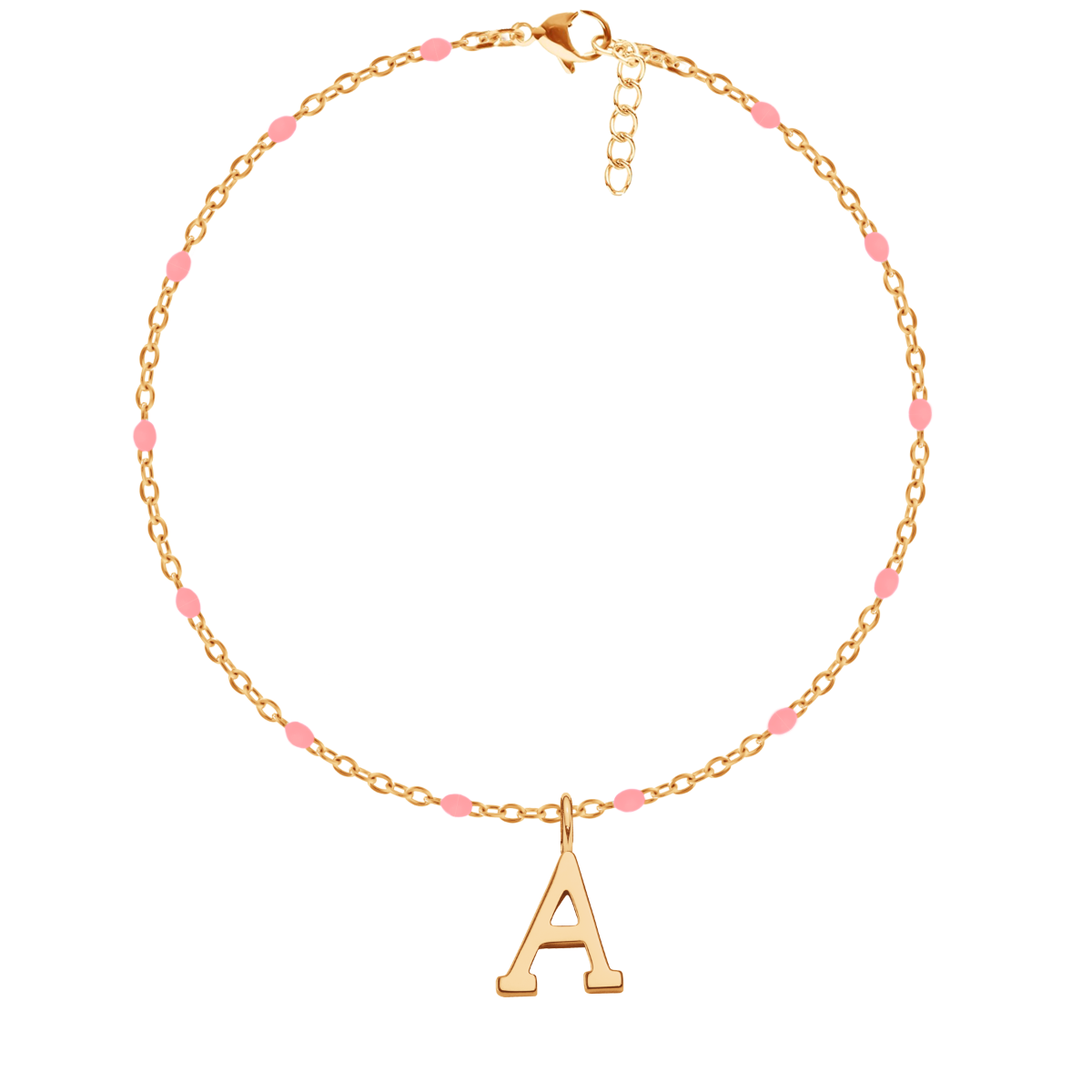Armband mit rosa Emaille mit Buchstaben A vergoldet - Vorderansicht
