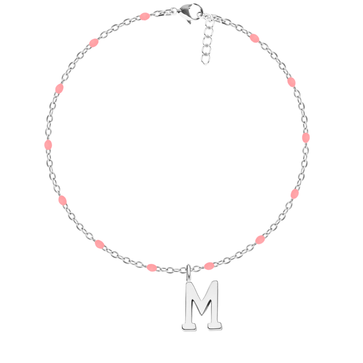 Armband mit rosa Emaille mit Buchstaben M versilbert - Vorderansicht