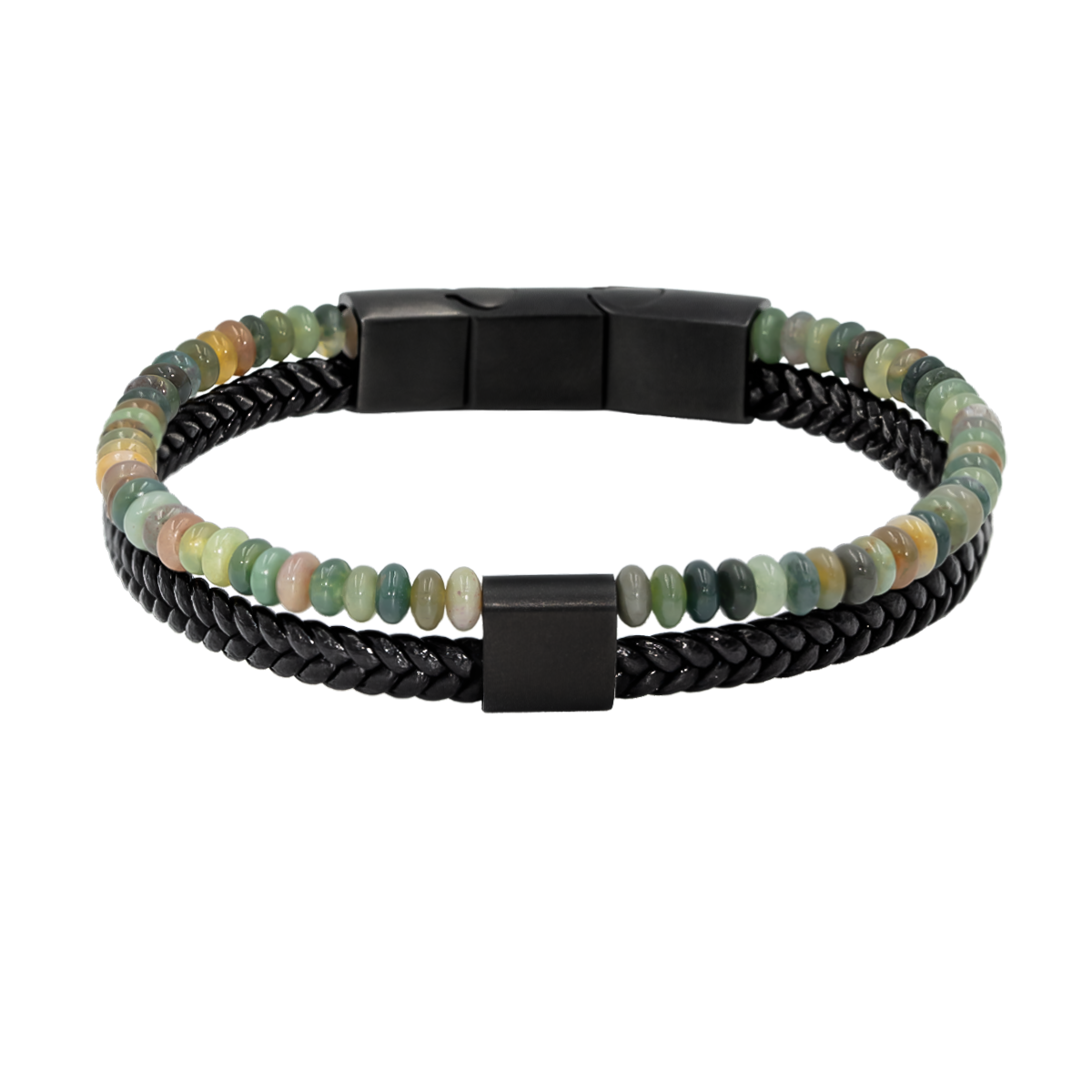 Herrenarmband aus Leder mit Achat Steinen 0,4 cm - Vorderansicht