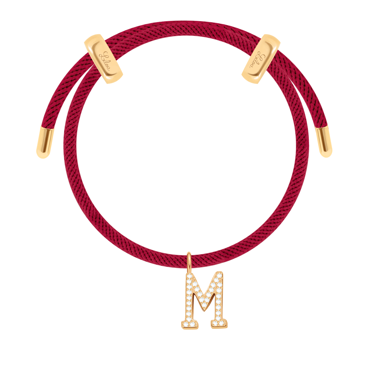 Armband Liana in weinroter Farbe mit Buchstabe M mit Zirkonia, vergoldet - Vorderansicht