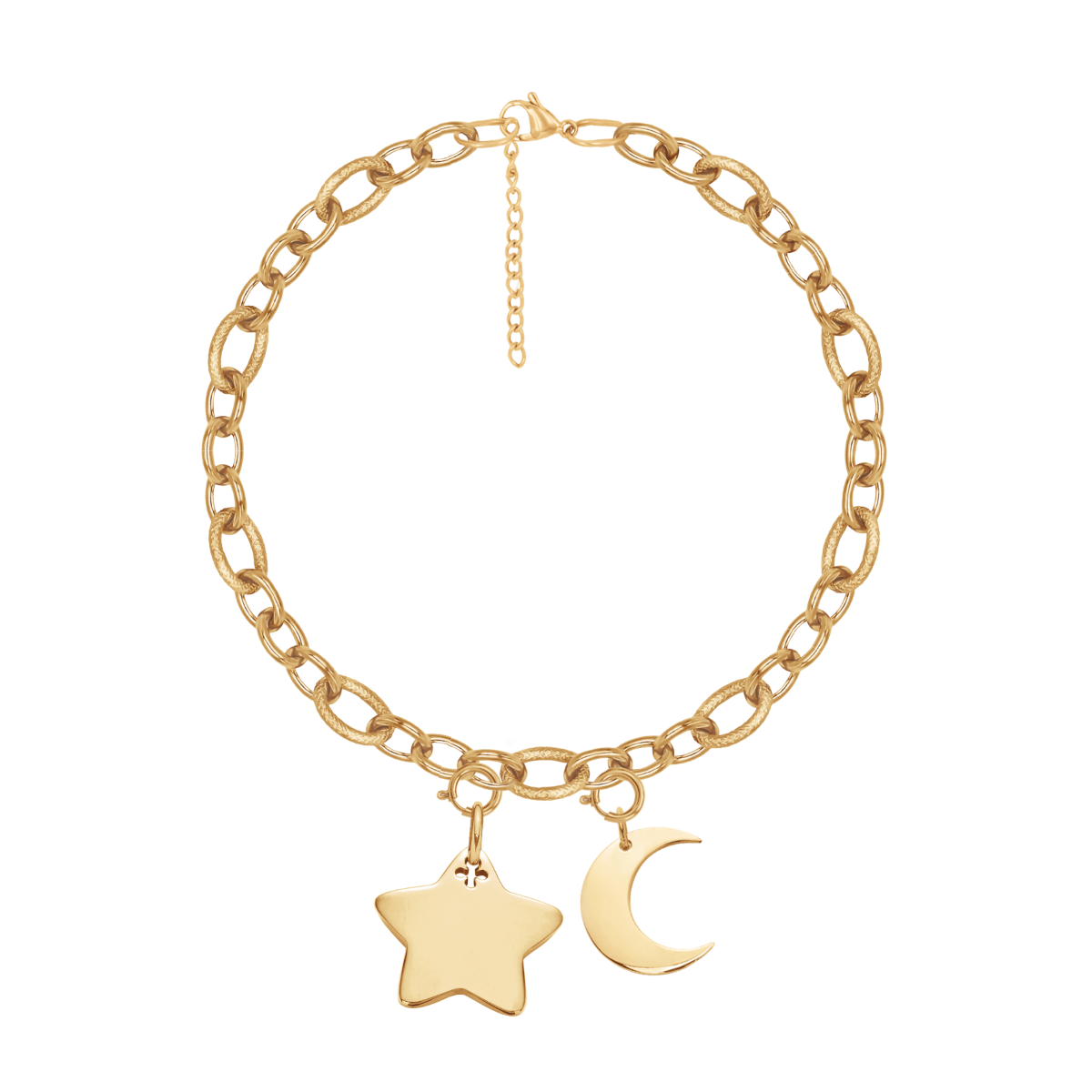Armband No. 3 mit 1,5 cm Lune und 2 cm Stern vergoldet - Vorderansicht