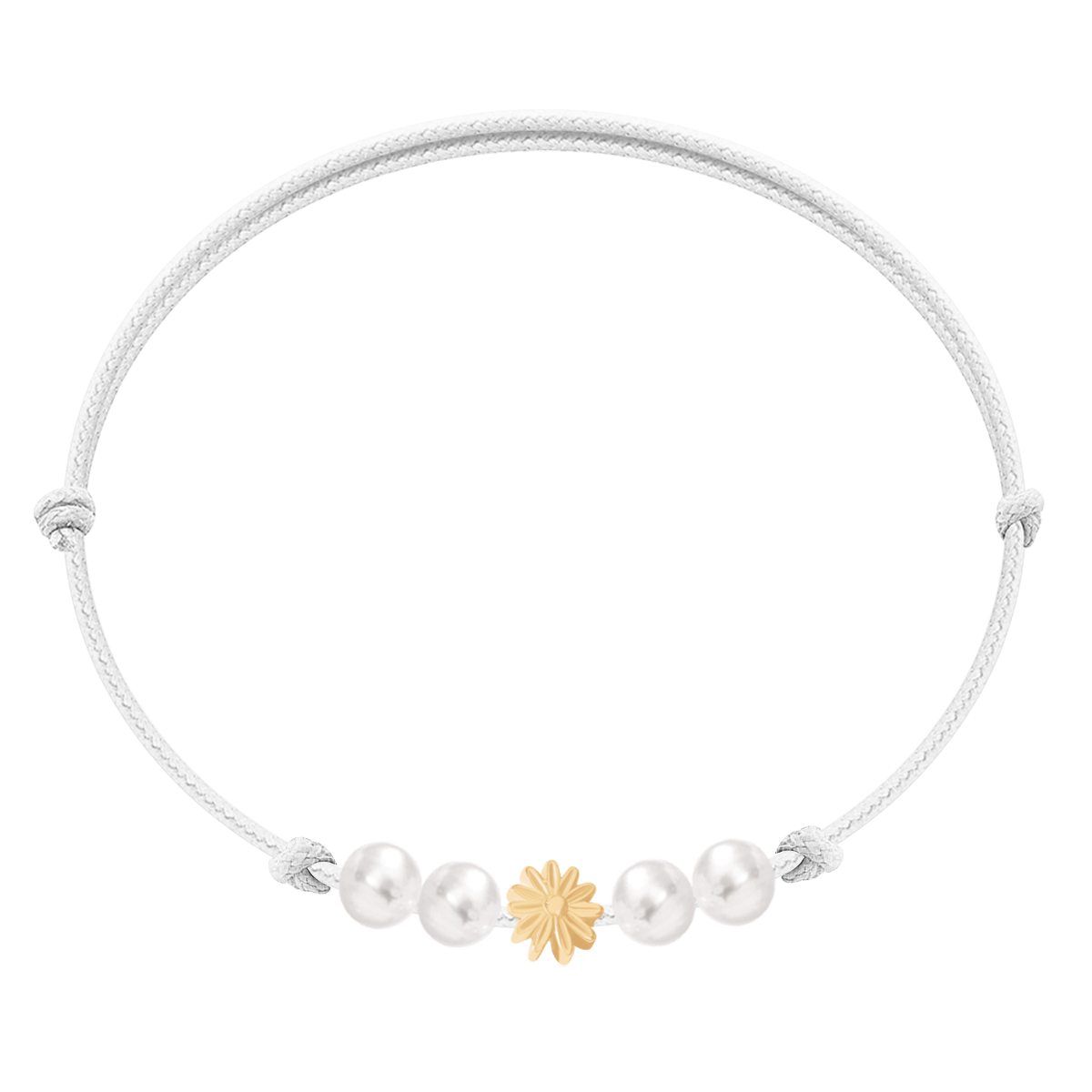 Schnurarmband weiß mit Perlen und Etincelle Blüte, vergoldet - Vorderansicht