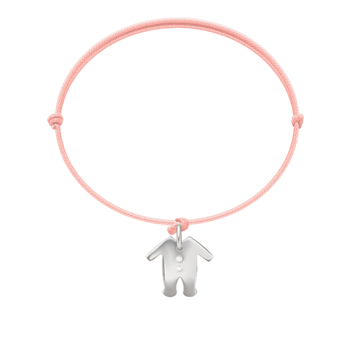 Schnurarmband rosa mit 1 cm Babystrampler, 925 Sterlingsilber - Vorderansicht