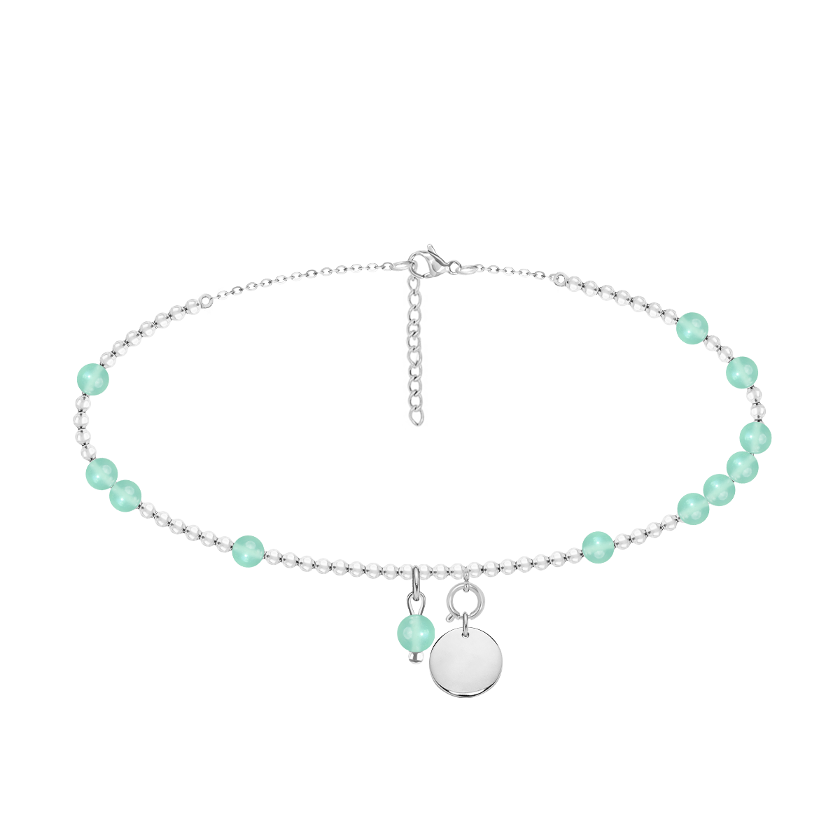 Fußkettchen Planets mit Edelsteinen und 1 cm Medaillon, versilbert - Vorderansicht