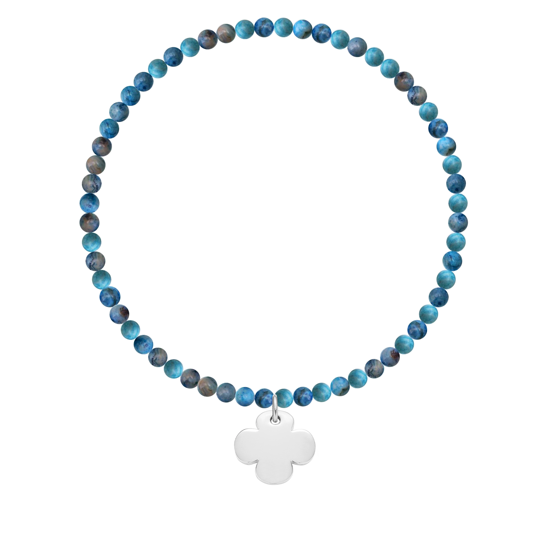 Perlenarmband Neptun mini mit 1 cm runden Kleeblatt silber - Vorderansicht