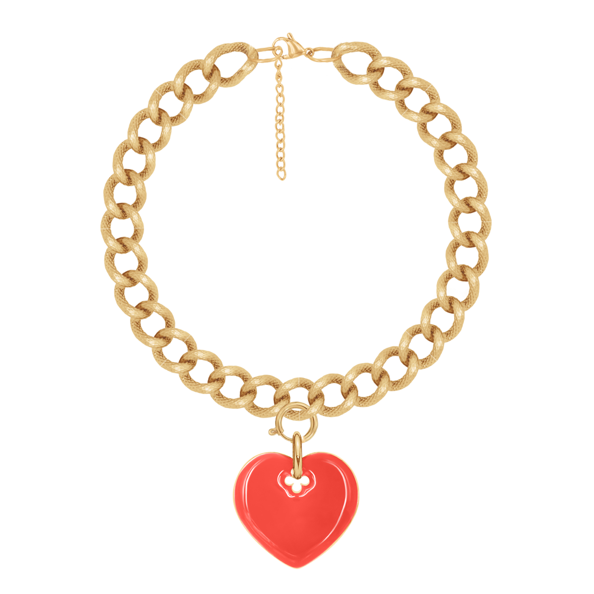 Armband No.4 mit rotfarbenem 2 cm  Herz vergoldet - Vorderansicht